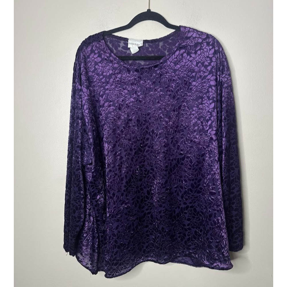 VTG Fashion Bug Womens 26/28 Burnout Velvet Top Purple Fairy Whimsigoth Witchy